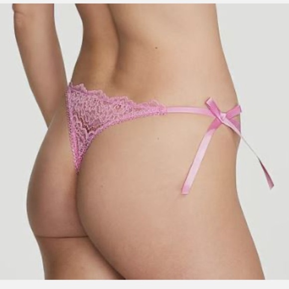 Victorias Secret Dream Angels Pink Floral Embroidery Side Tie Thong Panty - Picture 3 of 5